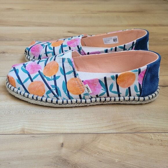 Toms Classic Citrus Oranges Espadrille Stripe Slip On Shoes Size 7.5W - Picture 4 of 10